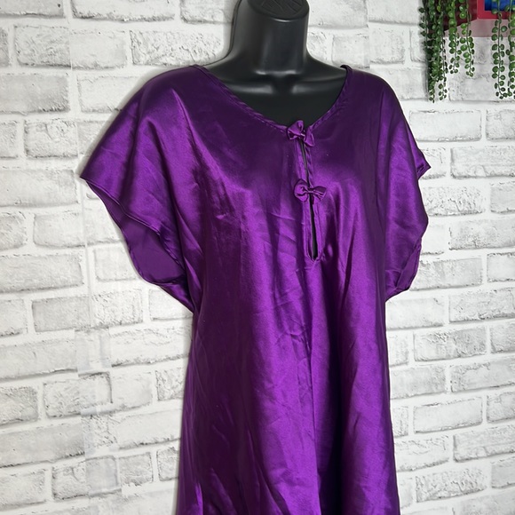 Vtg 90’s A’Milano Intimates deep purple Satin Nightgown Tunic Dress 2X - Picture 2 of 4